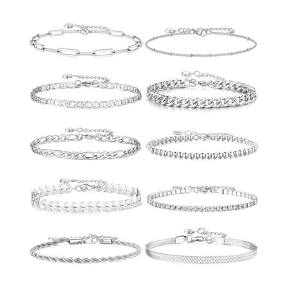 European And American Style Cuban Chain Set Womens Stainless Steel Paperclip Bracelet