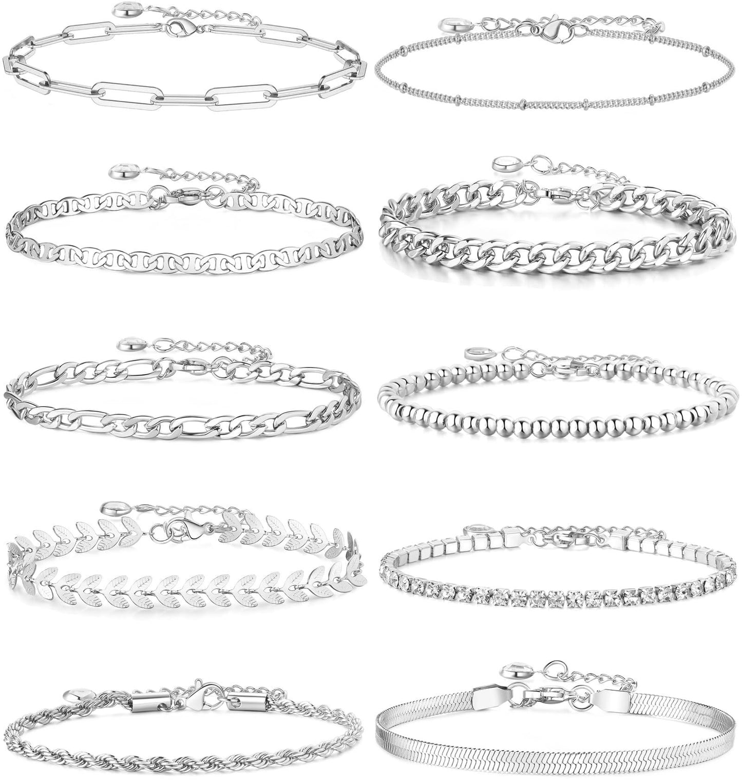 European And American Style Cuban Chain Set Womens Stainless Steel Paperclip Bracelet