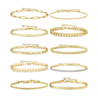 European And American Style Cuban Chain Set Womens Stainless Steel Paperclip Bracelet