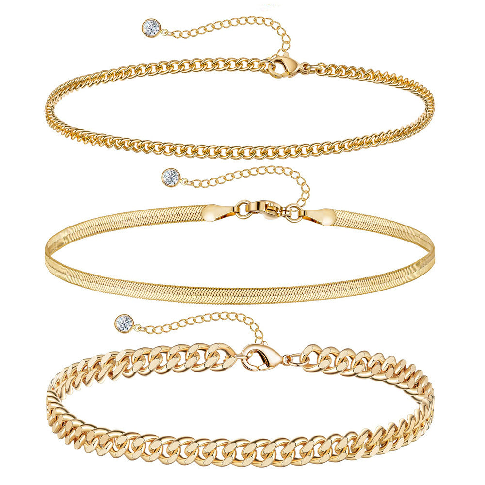 European And American Style Cuban Chain Set Womens Stainless Steel Paperclip Bracelet