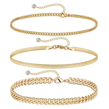 European And American Style Cuban Chain Set Womens Stainless Steel Paperclip Bracelet