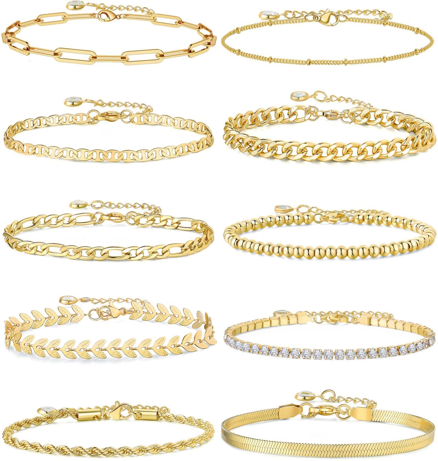 European And American Style Cuban Chain Set Womens Stainless Steel Paperclip Bracelet