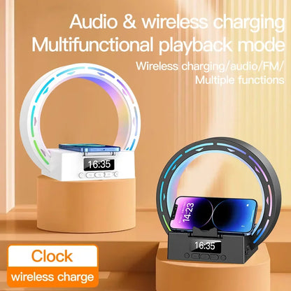 4 In 1 Wireless Bluetooth-compatible Speaker Charging Pad Bedside Lamp With Alarm Clock Wake-Up Light For Bedroom Support USB Drive TF Card