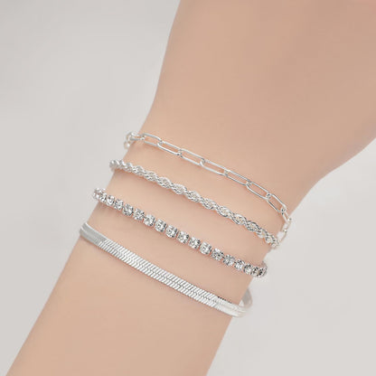 European And American Style Cuban Chain Set Womens Stainless Steel Paperclip Bracelet