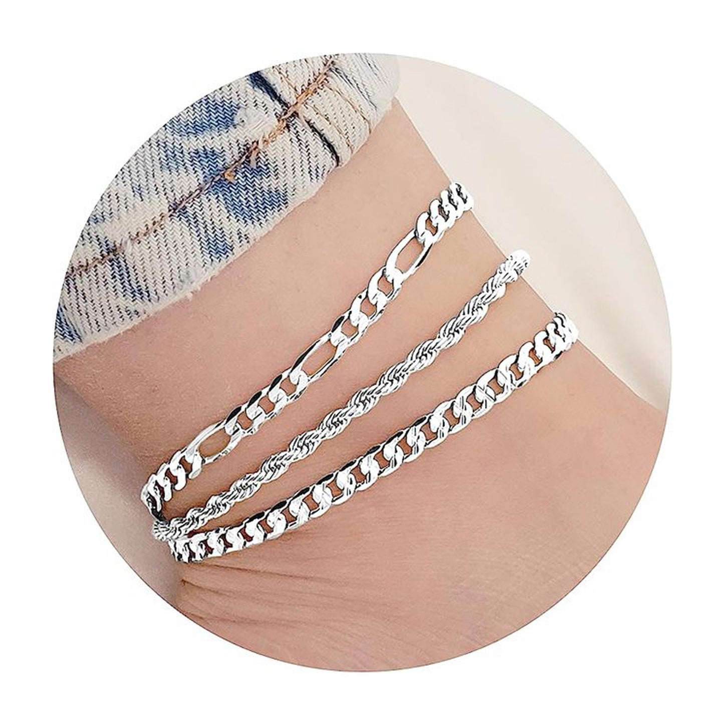 European And American Style Cuban Chain Set Womens Stainless Steel Paperclip Bracelet