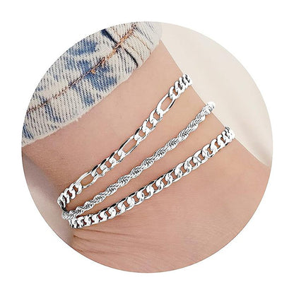 European And American Style Cuban Chain Set Womens Stainless Steel Paperclip Bracelet